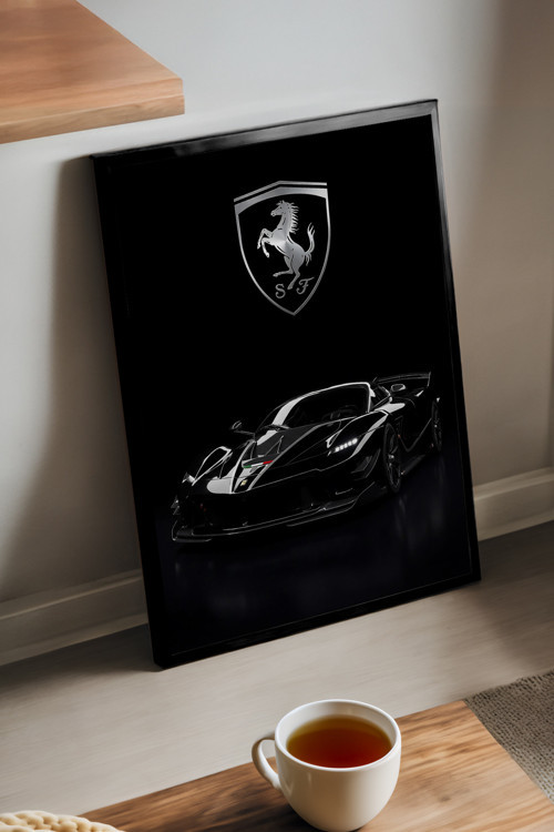 Ferrari Fxx-K Siyah Ahşap Çerçeveli Poster, Dekoratif Araba Duvar Tablosu