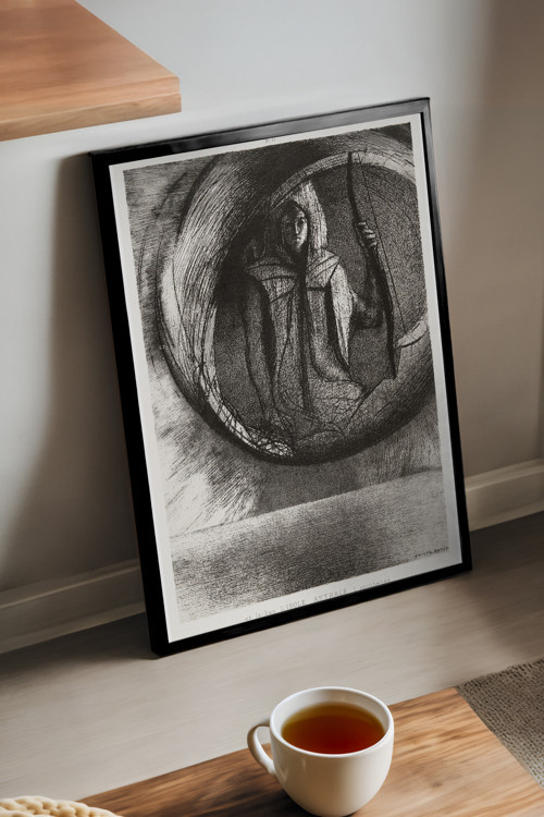 Circular Fate Siyah Ahşap Çerçeveli Poster, Dekoratif Soyut Monokrom Duvar Tablosu
