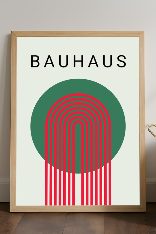 Bauhaus Doğal Ahşap Çerçeveli Poster, Dekoratif Sanatsal Duvar Tablosu