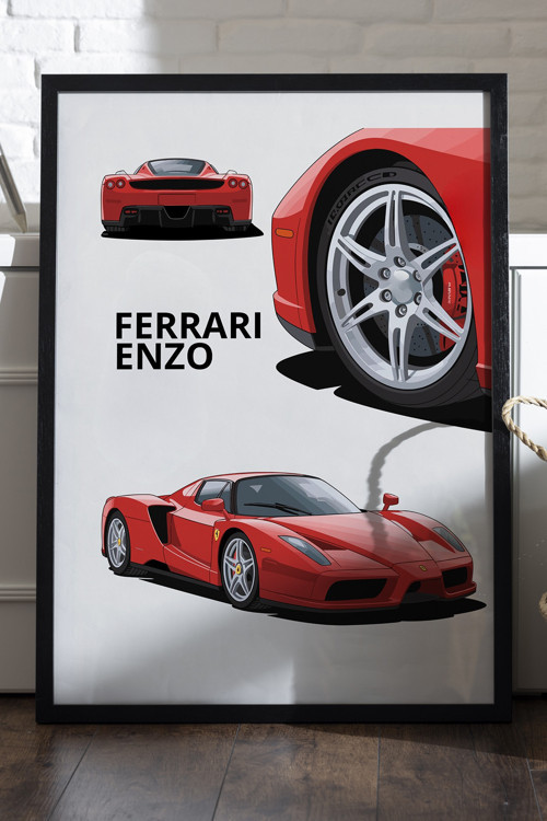 Ferrari Enzo Siyah Ahşap Çerçeveli Poster, Dekoratif Araba Duvar Tablosu