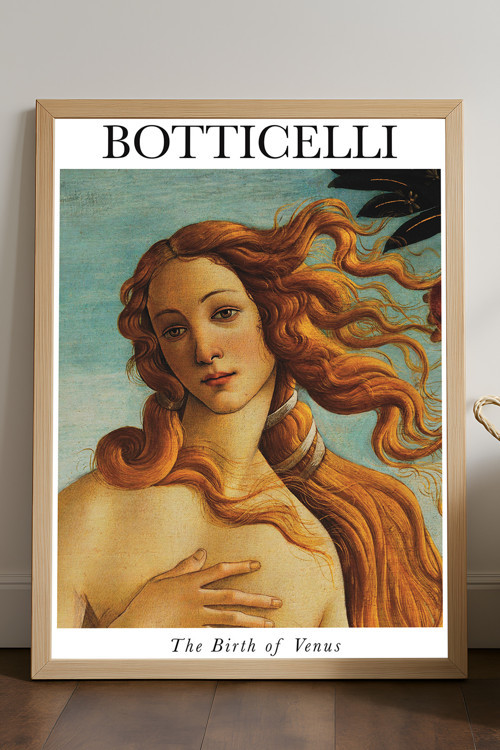 Botticelli The Birth Of Venus Doğal Ahşap Çerçeveli Poster, Dekoratif Sanatsal Duvar Tablosu