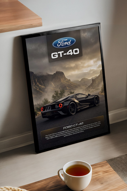 Ford Gt-40 Siyah Ahşap Çerçeveli Poster, Dekoratif Araba Duvar Tablosu