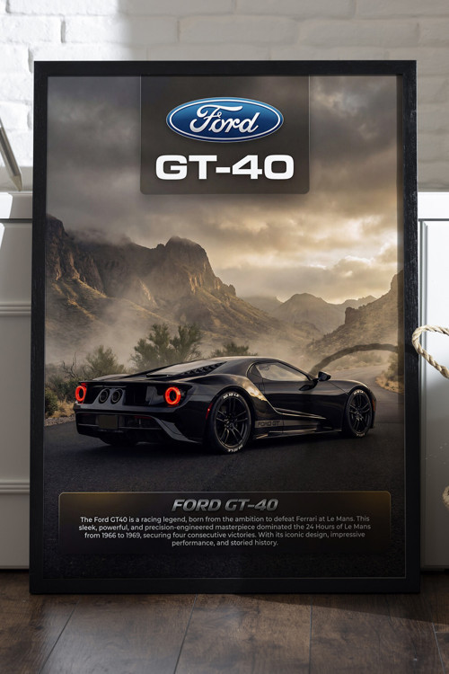 Ford Gt-40 Siyah Ahşap Çerçeveli Poster, Dekoratif Araba Duvar Tablosu