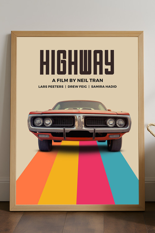 Highway Doğal Ahşap Çerçeveli Poster, Dekoratif Seyahat Duvar Tablosu