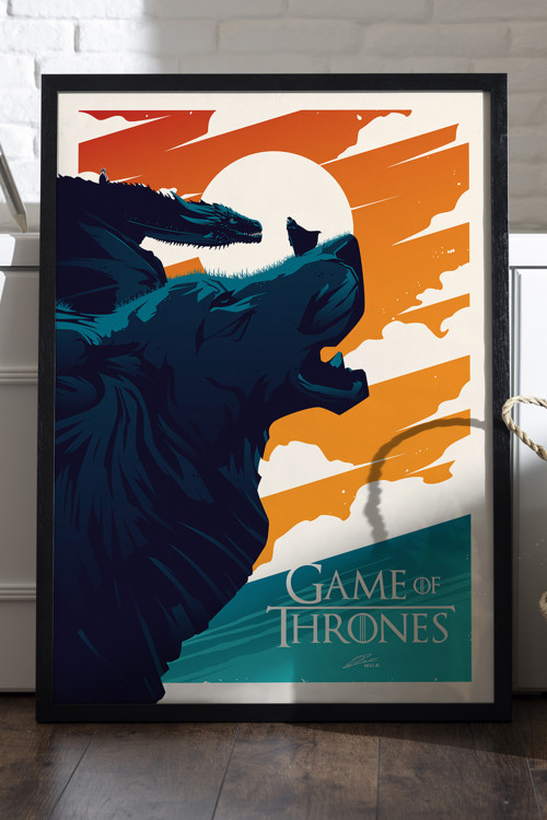 Game Of Thrones Siyah Ahşap Çerçeveli Poster, Dekoratif Dizi Duvar Tablosu