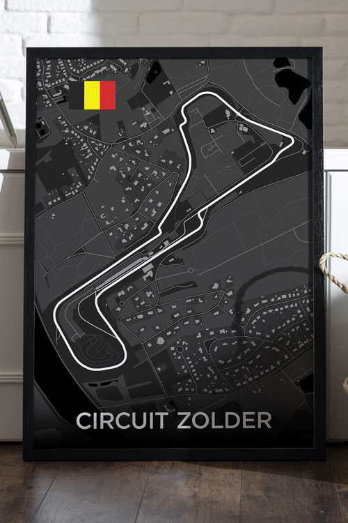 Circuit Zolder Pist Haritası Siyah Ahşap Çerçeveli Poster, Dekoratif Harita Duvar Tablosu