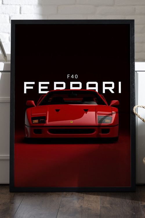 Ferrari F40 Siyah Ahşap Çerçeveli Poster, Dekoratif Araba Duvar Tablosu