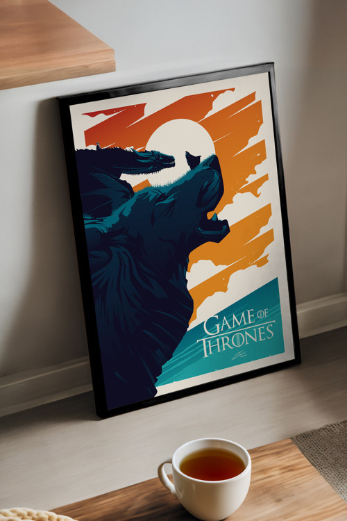 Game Of Thrones Siyah Ahşap Çerçeveli Poster, Dekoratif Dizi Duvar Tablosu
