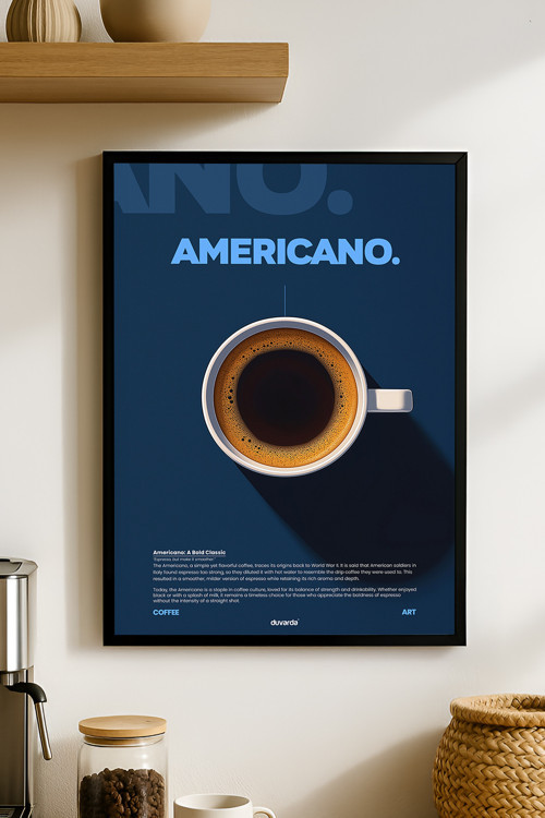 Americano Kahve Siyah Ahşap Çerçeveli Poster, Dekoratif Duvar Tablosu