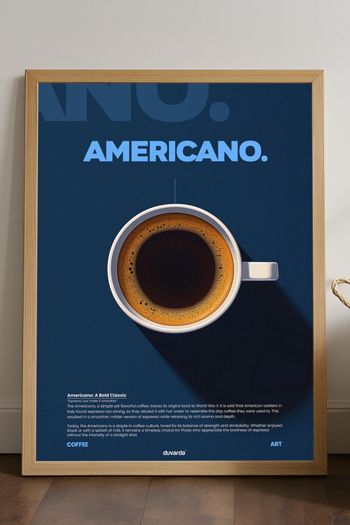 Americano Kahve Doğal Ahşap Çerçeveli Poster, Dekoratif Duvar Tablosu