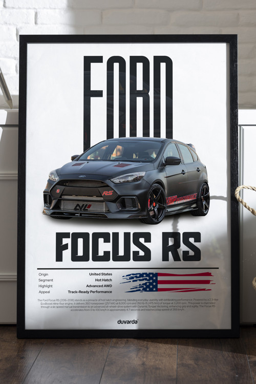 Ford Focus Rs Araba Siyah Ahşap Çerçeveli Poster, Dekoratif Duvar Tablosu
