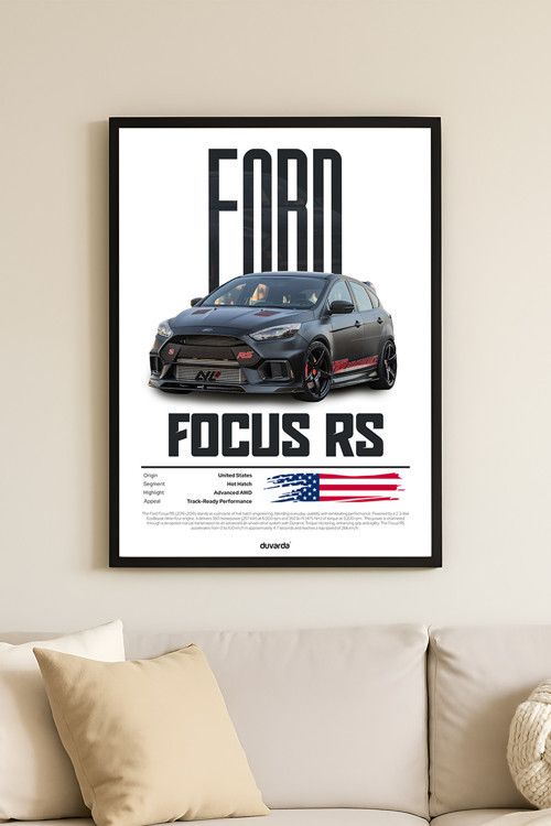 Ford Focus Rs Araba Siyah Ahşap Çerçeveli Poster, Dekoratif Duvar Tablosu
