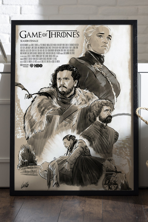 Game Of Thrones Siyah Ahşap Çerçeveli Poster, Dekoratif Dizi Duvar Tablosu