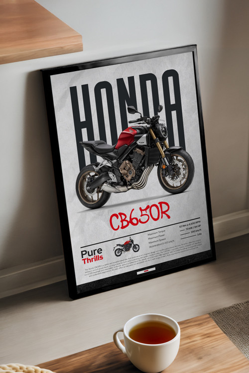 Honda Cb650R Siyah Ahşap Çerçeveli Poster, Dekoratif Motosiklet Duvar Tablosu