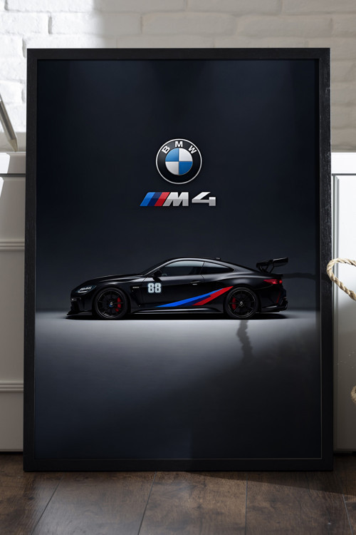 Bmw M4 Araba Siyah Ahşap Çerçeveli Poster, Dekoratif Duvar Tablosu