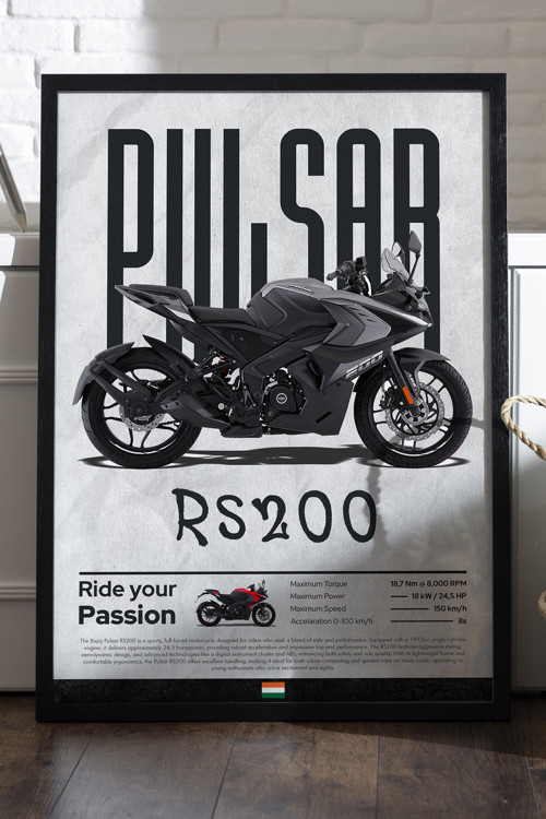 Bajaj Rs200 Siyah Ahşap Çerçeveli Poster, Dekoratif Motosiklet Duvar Tablosu