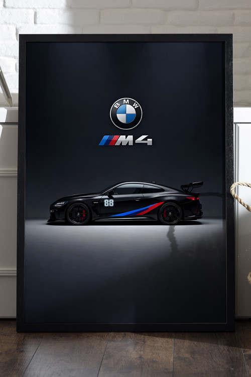 Bmw M4 Araba Siyah Ahşap Çerçeveli Poster, Dekoratif Duvar Tablosu