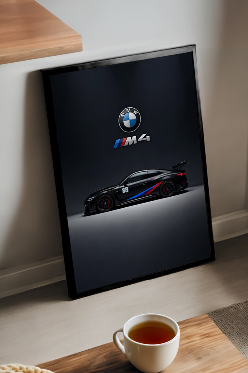 Bmw M4 Araba Siyah Ahşap Çerçeveli Poster, Dekoratif Duvar Tablosu