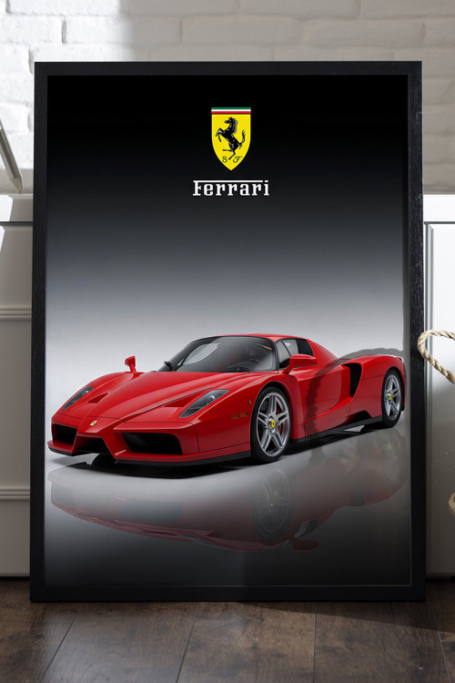 Ferrari F50 Siyah Ahşap Çerçeveli Poster, Dekoratif Araba Duvar Tablosu