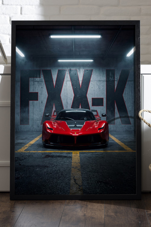 Ferrari Fxx K Siyah Ahşap Çerçeveli Poster, Dekoratif Araba Duvar Tablosu