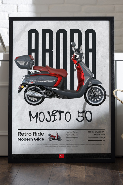 Arora Mojito 50 Siyah Ahşap Çerçeveli Poster, Dekoratif Motosiklet Duvar Tablosu