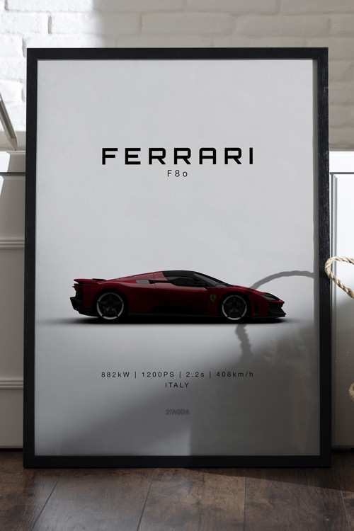Ferrari F80 Siyah Ahşap Çerçeveli Poster, Dekoratif Araba Duvar Tablosu