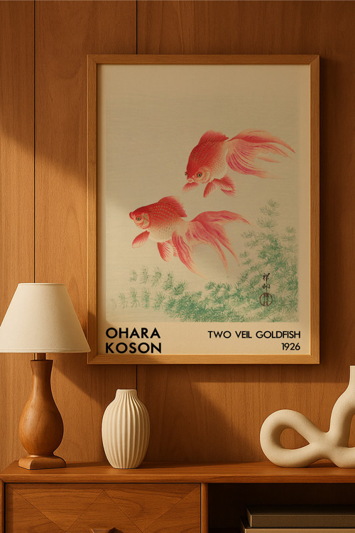 Ohara Koson Doğal Ahşap Çerçeveli Poster, Dekoratif Sanatsal Duvar Tablosu
