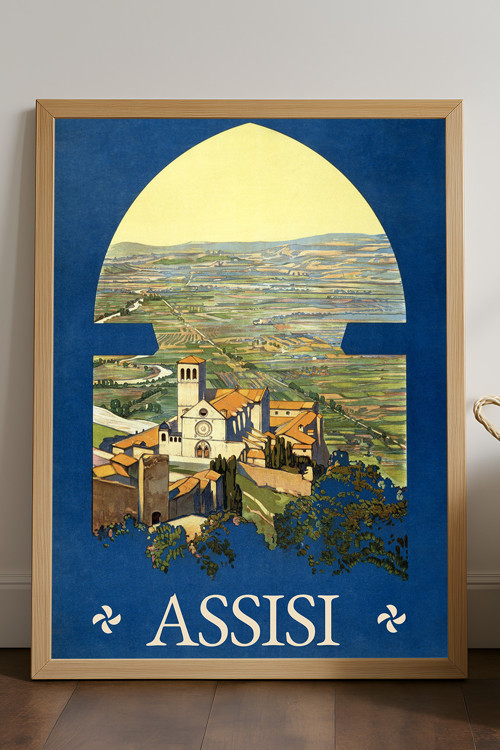 Assisi Doğal Ahşap Çerçeveli Poster, Dekoratif Seyahat Duvar Tablosu