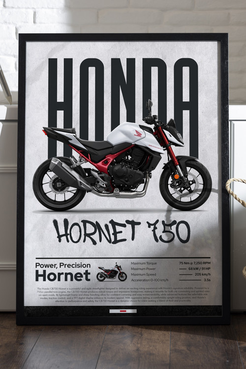 Hornet 750 Siyah Ahşap Çerçeveli Poster, Dekoratif Motosiklet Duvar Tablosu