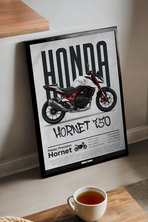 Hornet 750 Siyah Ahşap Çerçeveli Poster, Dekoratif Motosiklet Duvar Tablosu