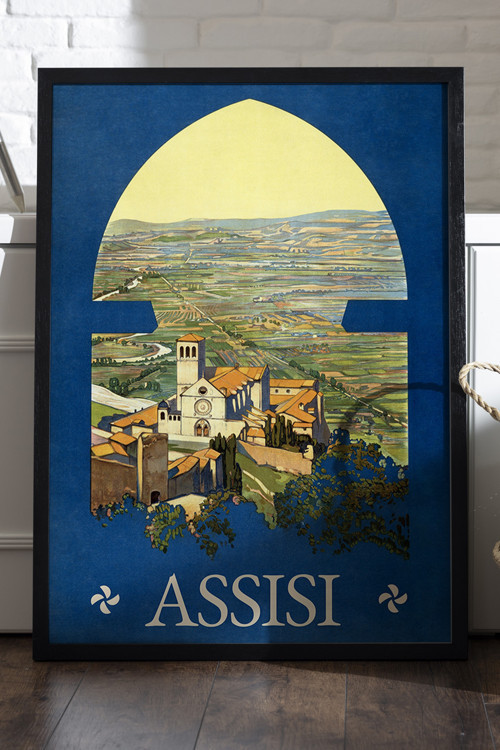 Assisi Siyah Ahşap Çerçeveli Poster, Dekoratif Seyahat Duvar Tablosu