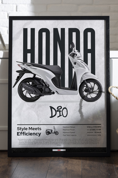 Honda Dio Siyah Ahşap Çerçeveli Poster, Dekoratif Motosiklet Duvar Tablosu