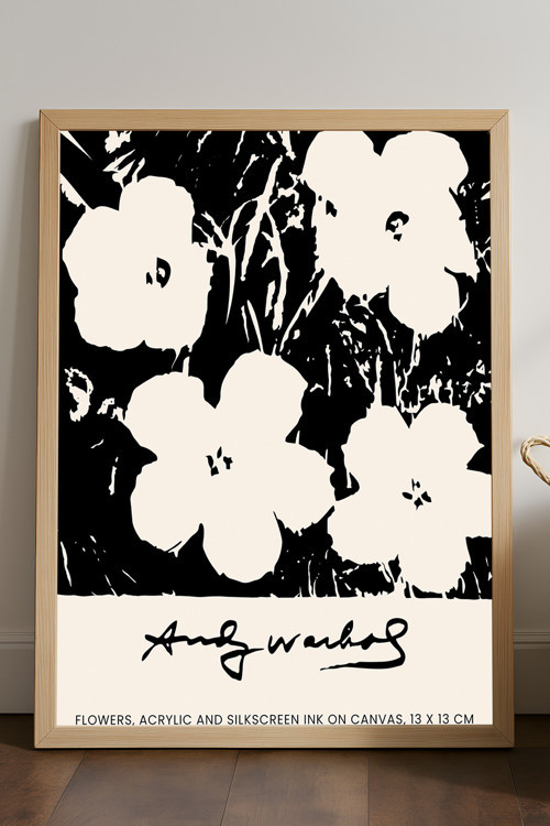 Flowers Doğal Ahşap Çerçeveli Poster, Dekoratif Sanatsal Duvar Tablosu