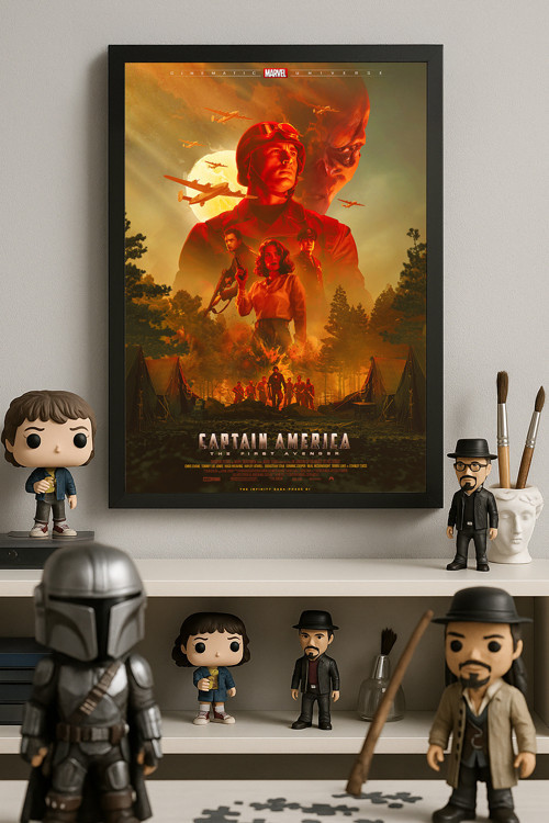 Captain America Siyah Ahşap Çerçeveli Poster, Dekoratif Film Duvar Tablosu