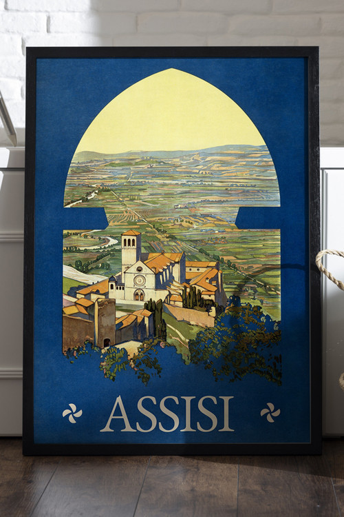 Assisi Siyah Ahşap Çerçeveli Poster, Dekoratif Seyahat Duvar Tablosu