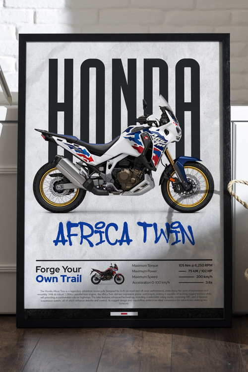 Honda Africa Twin Siyah Ahşap Çerçeveli Poster, Dekoratif Motosiklet Duvar Tablosu