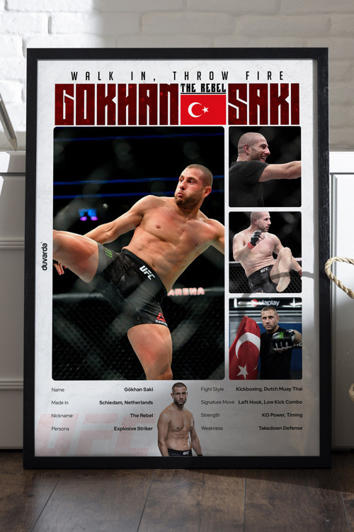 Gökhan Saki Ufc Siyah Ahşap Çerçeveli Poster, Dekoratif Dövüş Duvar Tablosu