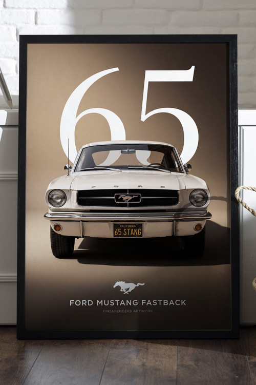 Ford Mustang Fastback Siyah Ahşap Çerçeveli Poster, Dekoratif Araba Duvar Tablosu