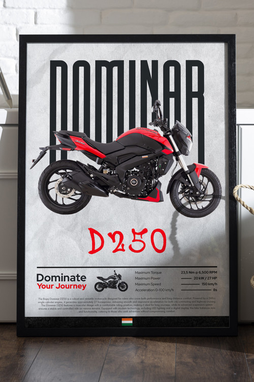 Bajaj Dominar 250 Siyah Ahşap Çerçeveli Poster, Dekoratif Motosiklet Duvar Tablosu