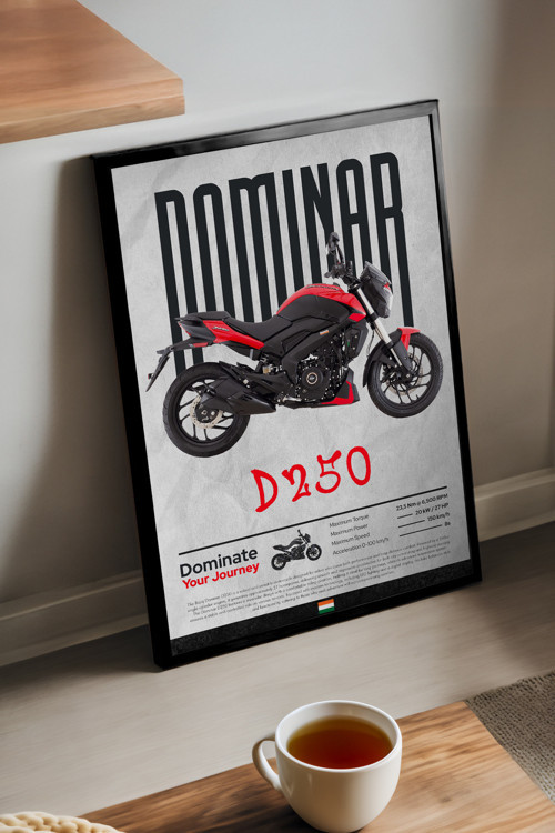 Bajaj Dominar 250 Siyah Ahşap Çerçeveli Poster, Dekoratif Motosiklet Duvar Tablosu
