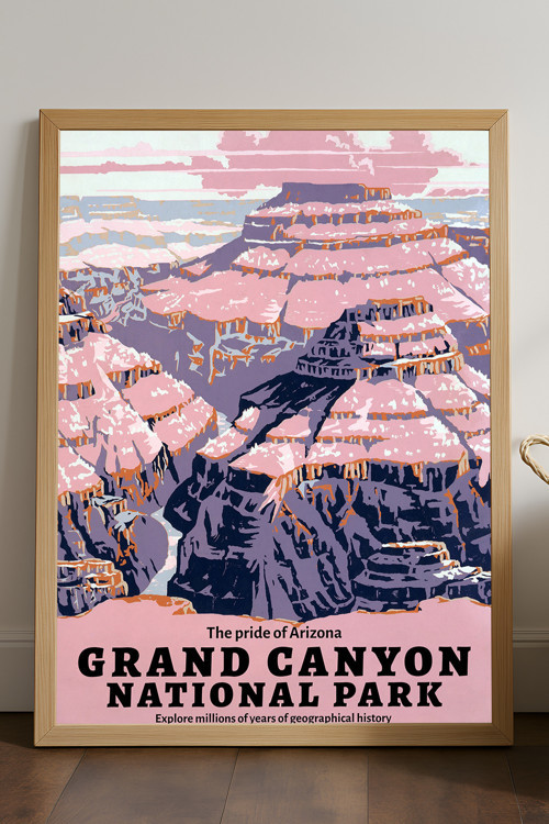Grand Canyon Doğal Ahşap Çerçeveli Poster, Dekoratif Seyahat Duvar Tablosu