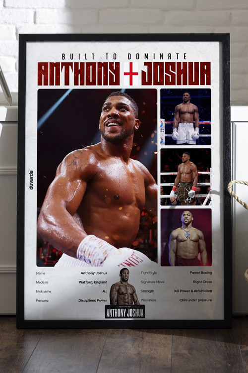 Anthony Joshua Boks Siyah Ahşap Çerçeveli Poster, Dekoratif Dövüş Duvar Tablosu