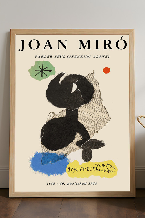 Joan Miro Doğal Ahşap Çerçeveli Poster, Dekoratif Sanatsal Duvar Tablosu