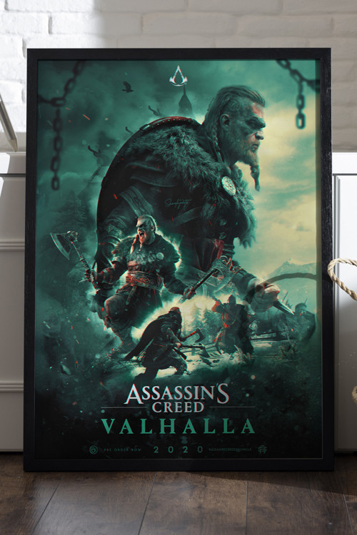 Assassin'S Creed Valhalla Siyah Ahşap Çerçeveli Poster, Dekoratif Oyun Duvar Tablosu