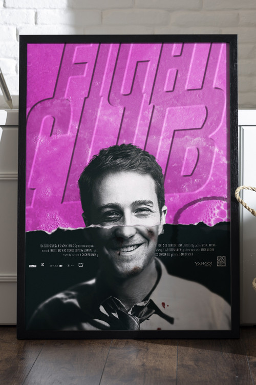 Fight Club Siyah Ahşap Çerçeveli Poster, Dekoratif Film Duvar Tablosu