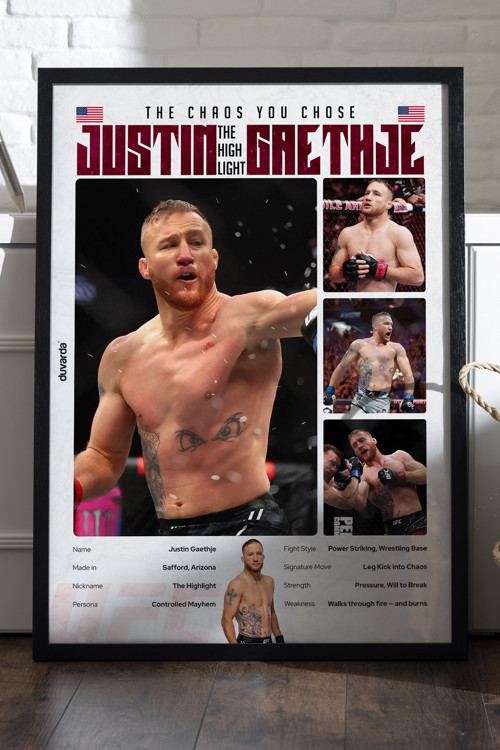 Justin Gaethje Ufc Siyah Ahşap Çerçeveli Poster, Dekoratif Dövüş Duvar Tablosu