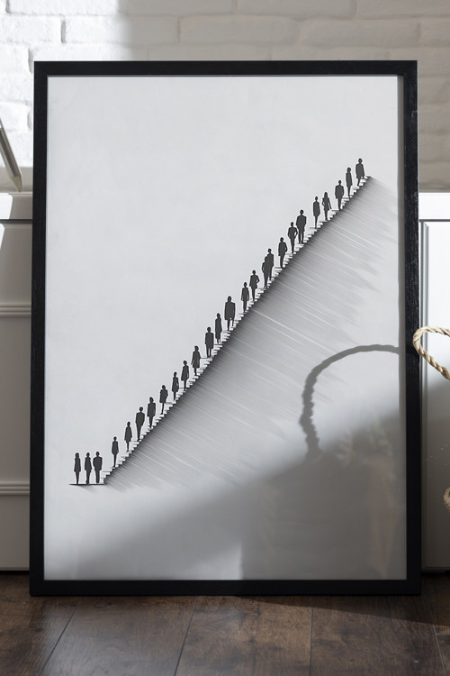 Endless Path Siyah Ahşap Çerçeveli Poster, Dekoratif Soyut Monokrom Duvar Tablosu