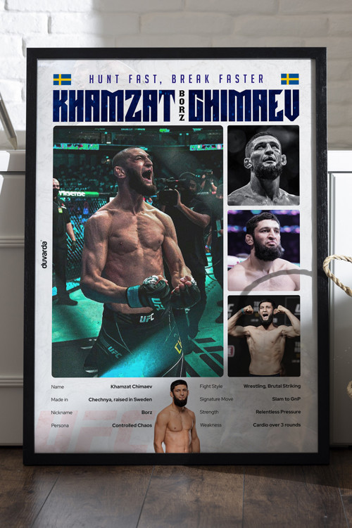 Khamzat Chimaev Ufc Siyah Ahşap Çerçeveli Poster, Dekoratif Dövüş Duvar Tablosu