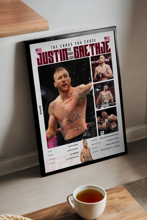 Justin Gaethje Ufc Siyah Ahşap Çerçeveli Poster, Dekoratif Dövüş Duvar Tablosu