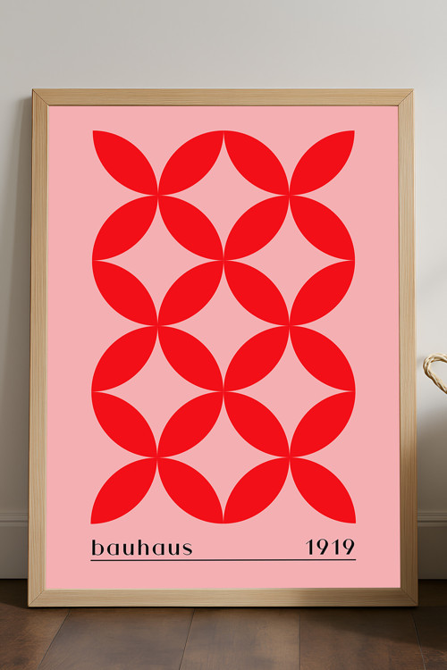 Bauhaus Doğal Ahşap Çerçeveli Poster, Dekoratif Sanatsal Duvar Tablosu